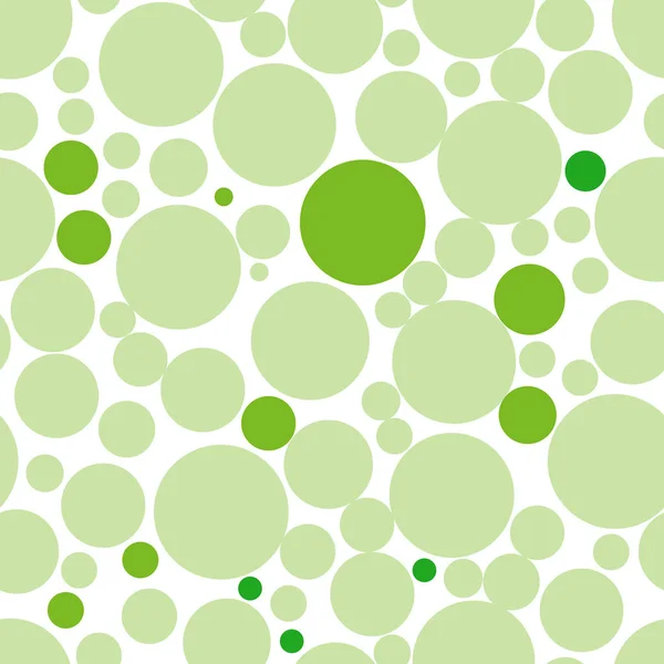 Gröna cirklar sömlöst mönster. Gröna bubblor i olika storlekar på vit bakgrund — Stock vektor