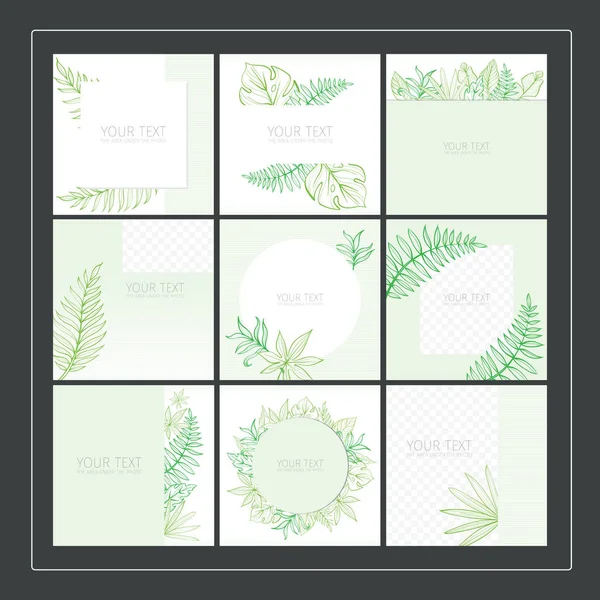 Design for social media. Template for instagram posts. Tropical backgrounds for social networks. Hand-drawn Vector — Stock Vector