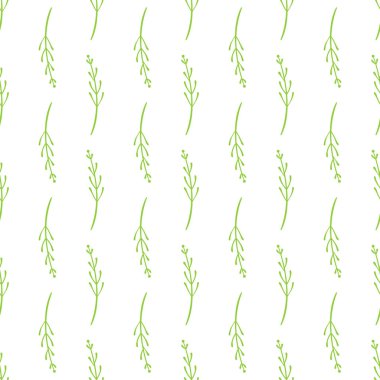 Dalları ile dikişsiz sebze lakonik desen. Elle çizilmiş illüstrasyon. Ambalaj kağıdı için arka plan