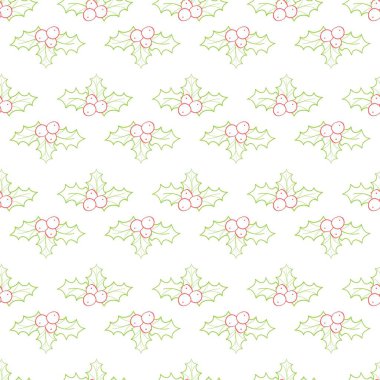 Holly ile Dikişsiz Noel ve Yeni yıl desen. Elle çizilmiş illüstrasyon. Ambalaj kağıdı için arka plan