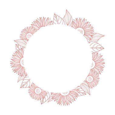 Yaprak ve ayçiçeği ile yuvarlak sonbahar çerçevesi. Tasarımınız için şablon. Elle çizilmiş vektör.