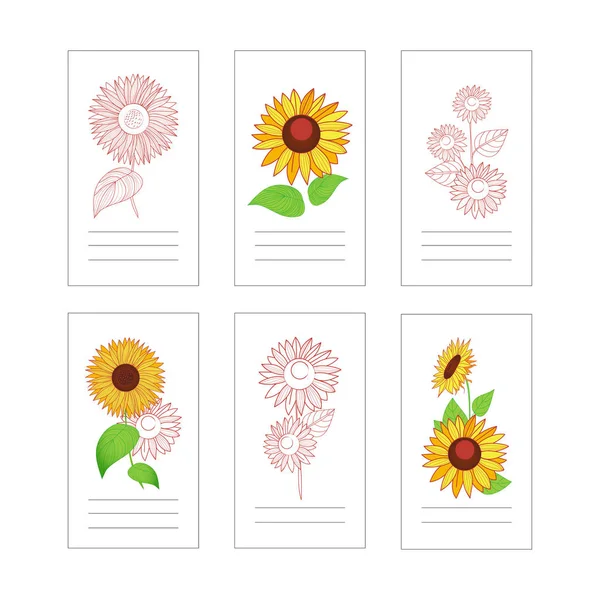 Set of templates for tags and business cards. Autumn motif with sunflowers. Hand-drawn illustration. Vector. — Stock Vector