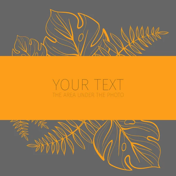 Tropik yaprakları ile Kartpostal şablonu. Doğrusal illüstrasyon. Vektör arka planı