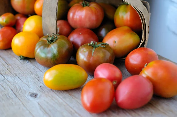 Naturliga Röda Tomater Körsbärstomater Trä Bakgrund — Stockfoto
