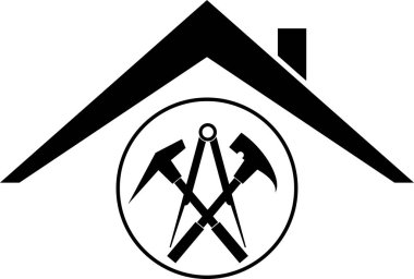 Tools and roof, roofer, logo, sticker label clipart
