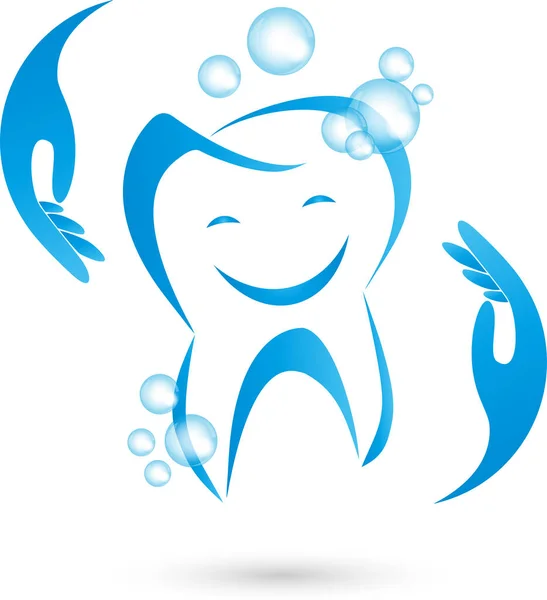 Diente Sonrisa Manos Odontología Cuidado Dental Dentista Logotipo — Vector de stock