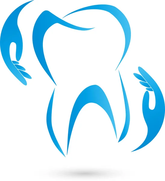 Diente Manos Odontología Cuidado Dental Dentista Logotipo — Vector de stock