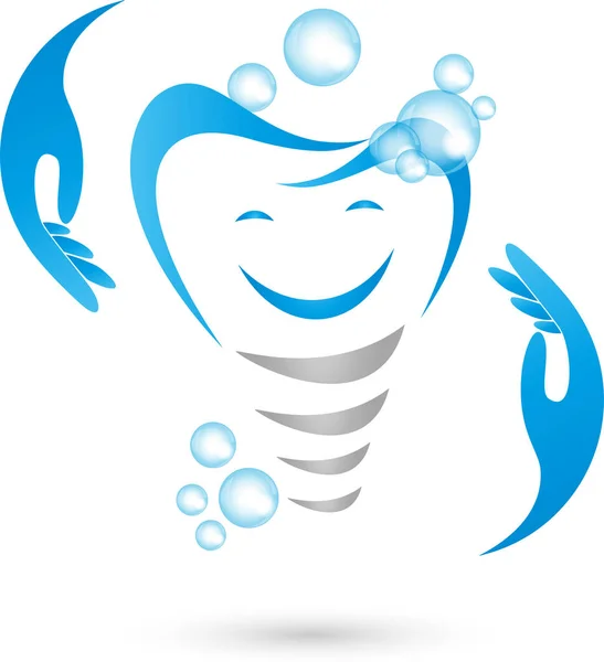 Dente Sorriso Mãos Odontologia Cuidados Dentários Dentista Logotipo —  Vetores de Stock