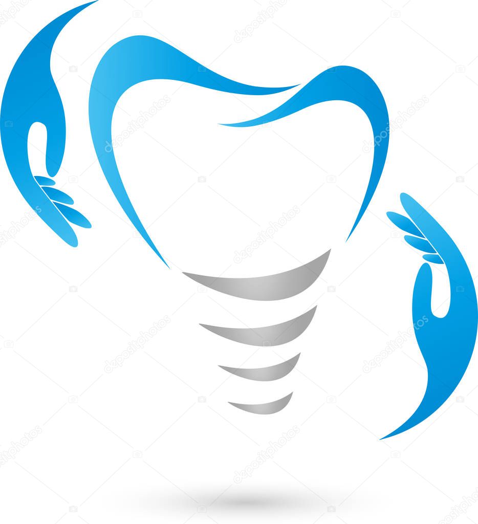Dental implant, hands, dentistry, dental care, dentist, logo