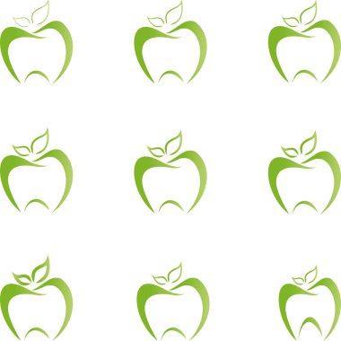Diş ya da yaprakları, elma, diş, diş bakımı, yemek tavsiye, toplama, logo, simge ile elma