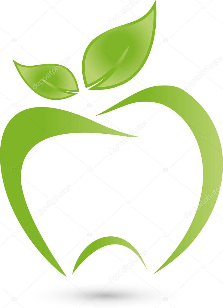 Tooth or apple with leaves, apple, tooth, dental care, food advice, logo, icon