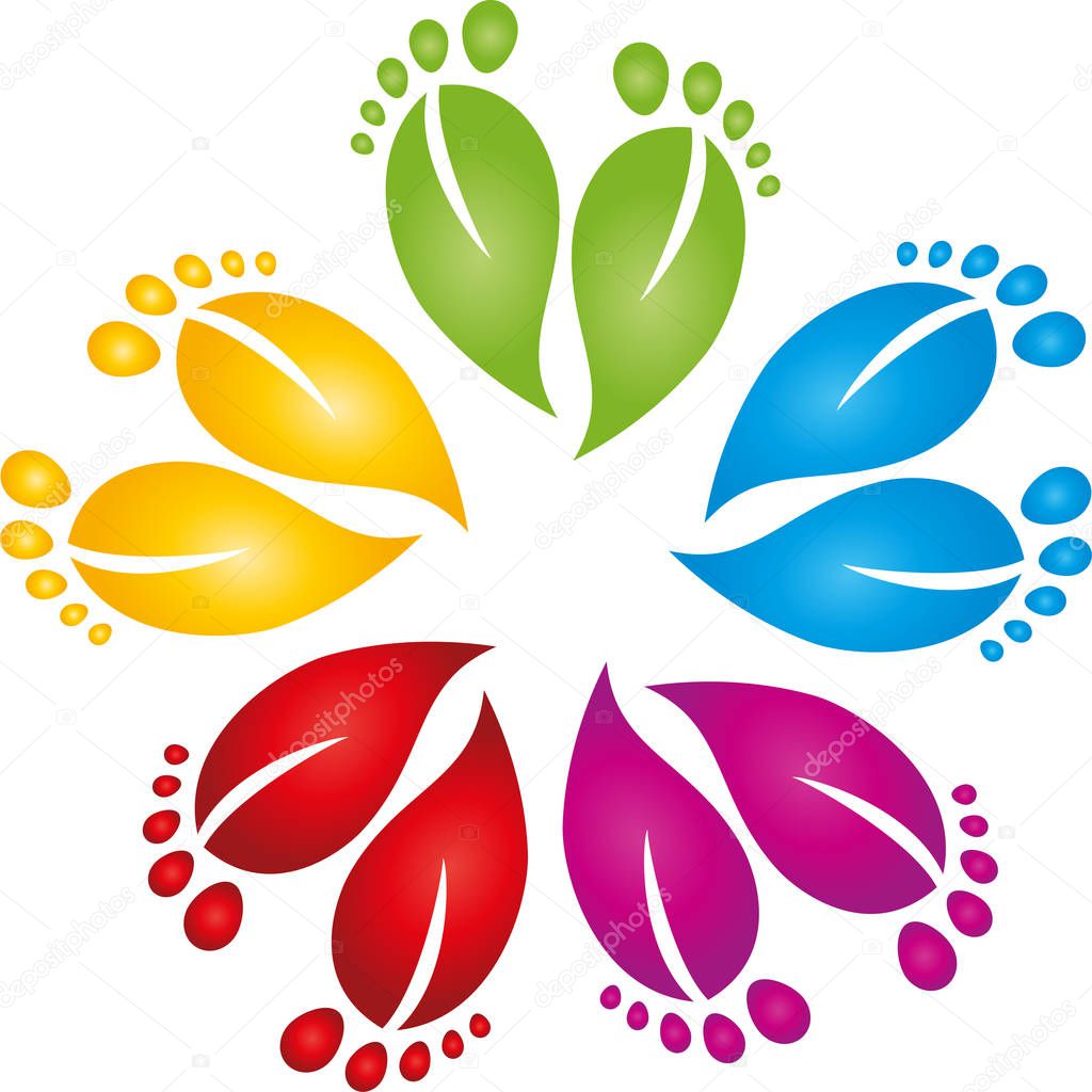 Many feet, leaves, foot care, massage, logo, icon