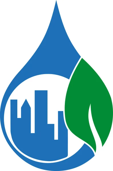 Stad Blad Drop Eco City Logo — Stockvector