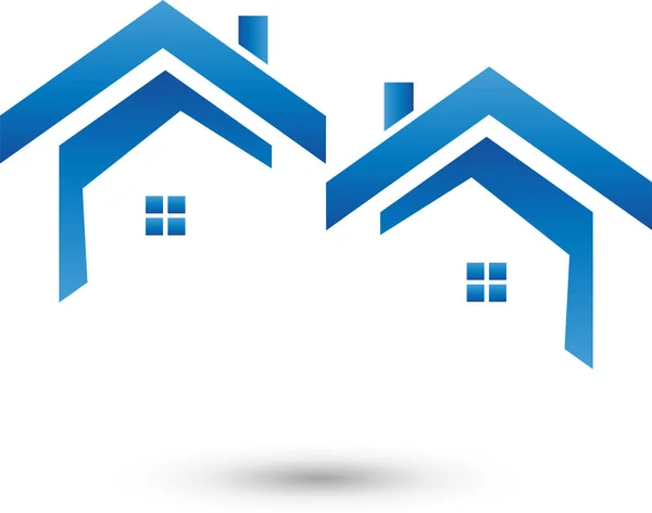 Två Hus Tak Fastigheter Takläggare Logotyp — Stock vektor
