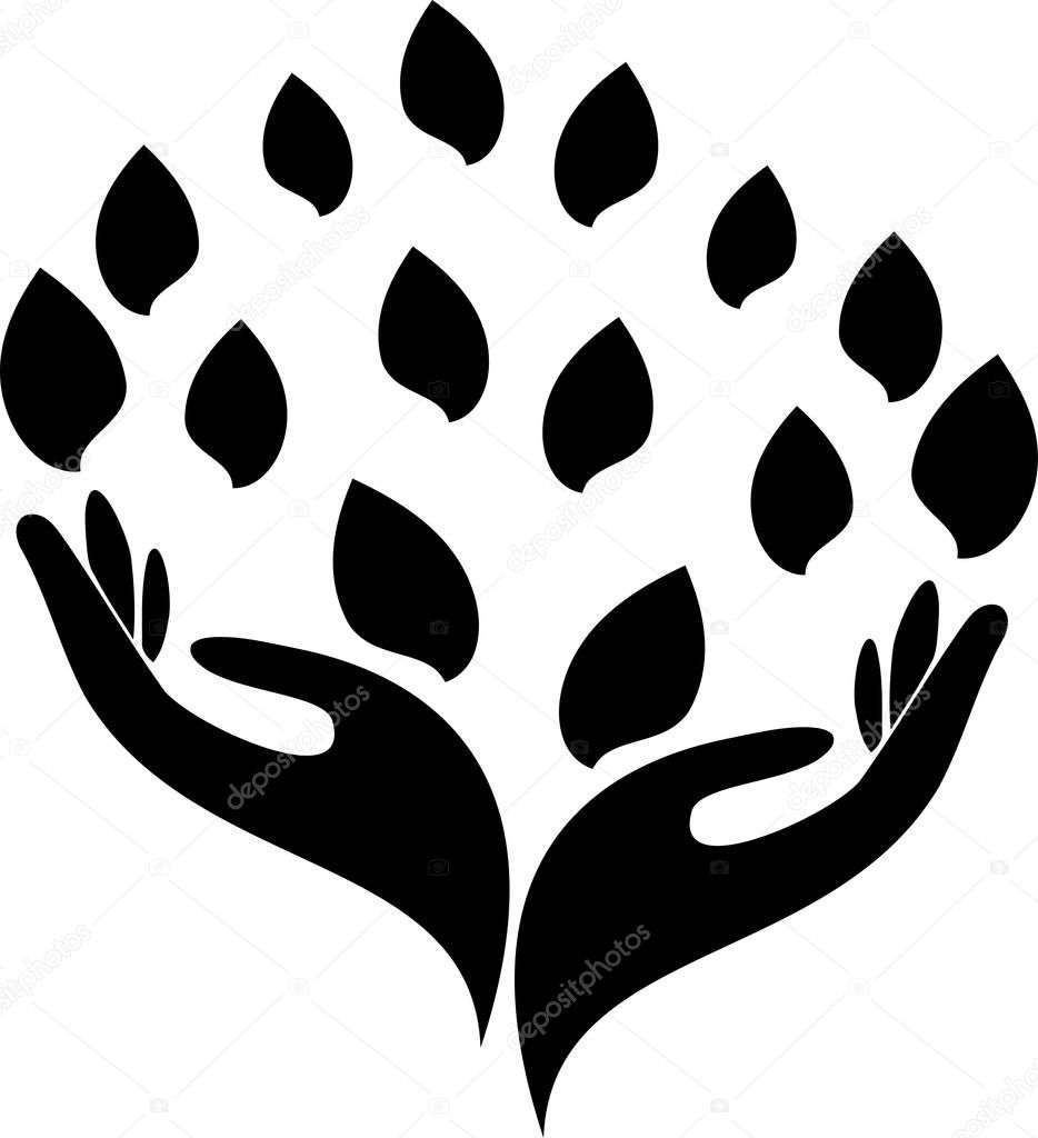 Hands and leaves, spa, gardener, naturopath, sticker label