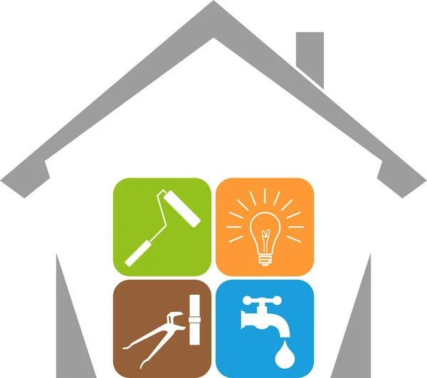Rumah Dan Peralatan Petugas Kebersihan Alat Alat Logo - Stok Vektor