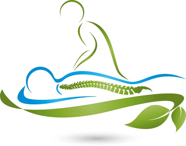 Duas Pessoas Coluna Vertebral Massagem Ortopedia Quiroprático Logotipo —  Vetores de Stock