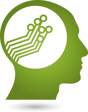 Kafa, devre kartı, çip, beyin, kişi, robot, logo
