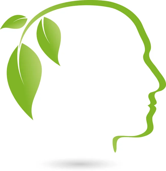 Kopf Gesicht Blätter Veganer Heilpraktiker Logo — Stockvektor