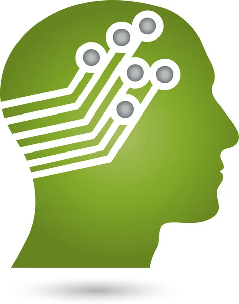 Cabeza Placa Circuito Chip Cerebro Persona Robot Logotipo — Vector de stock