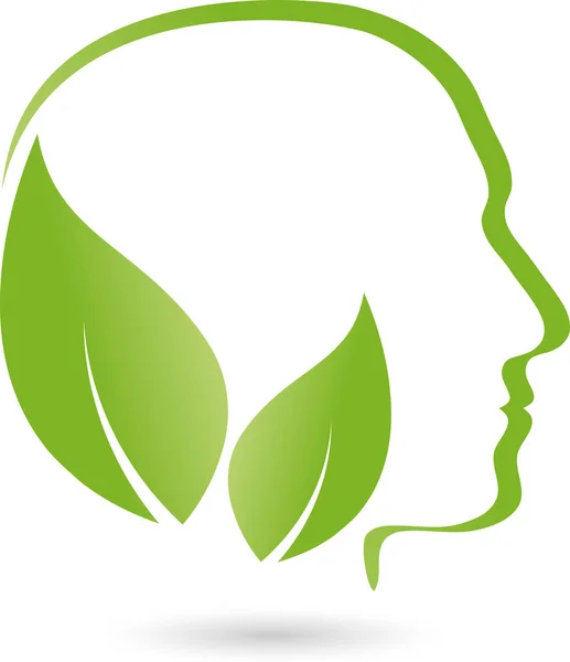 Kepala Wajah Daun Vegan Naturopath Logo - Stok Vektor