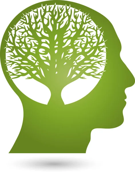 Cabeça Rosto Árvore Cérebro Vegan Naturopata Logotipo — Vetor de Stock