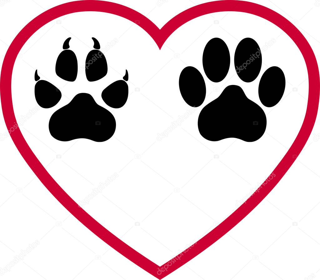 Heart, dog paw, cat paw, paw, dog, cat, logo