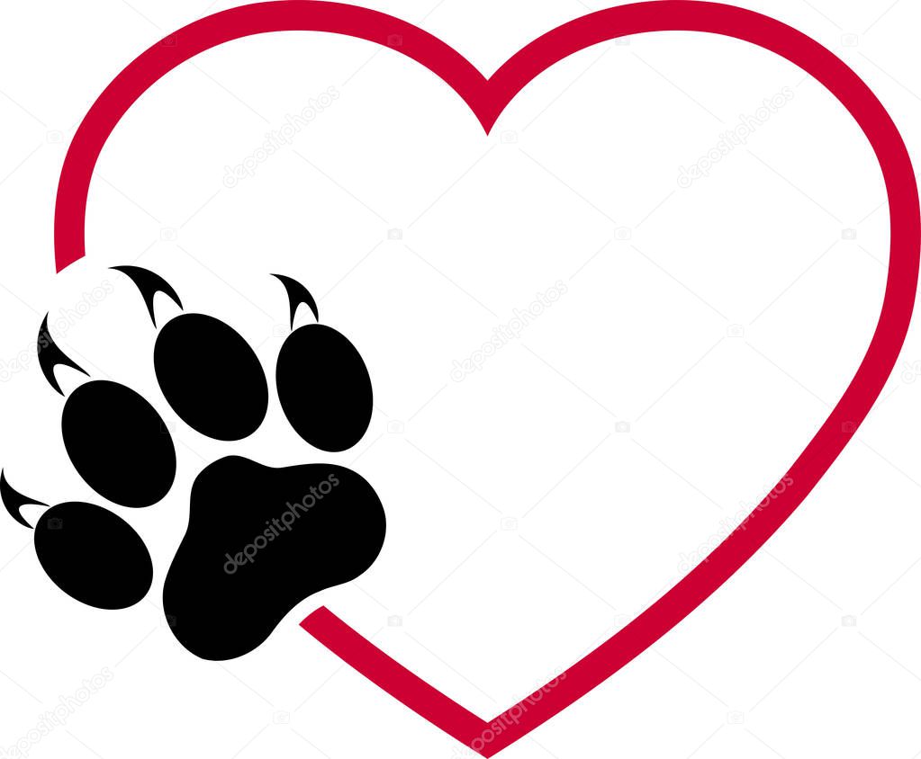 Cats paw, heart, paw, cat, animal, logo