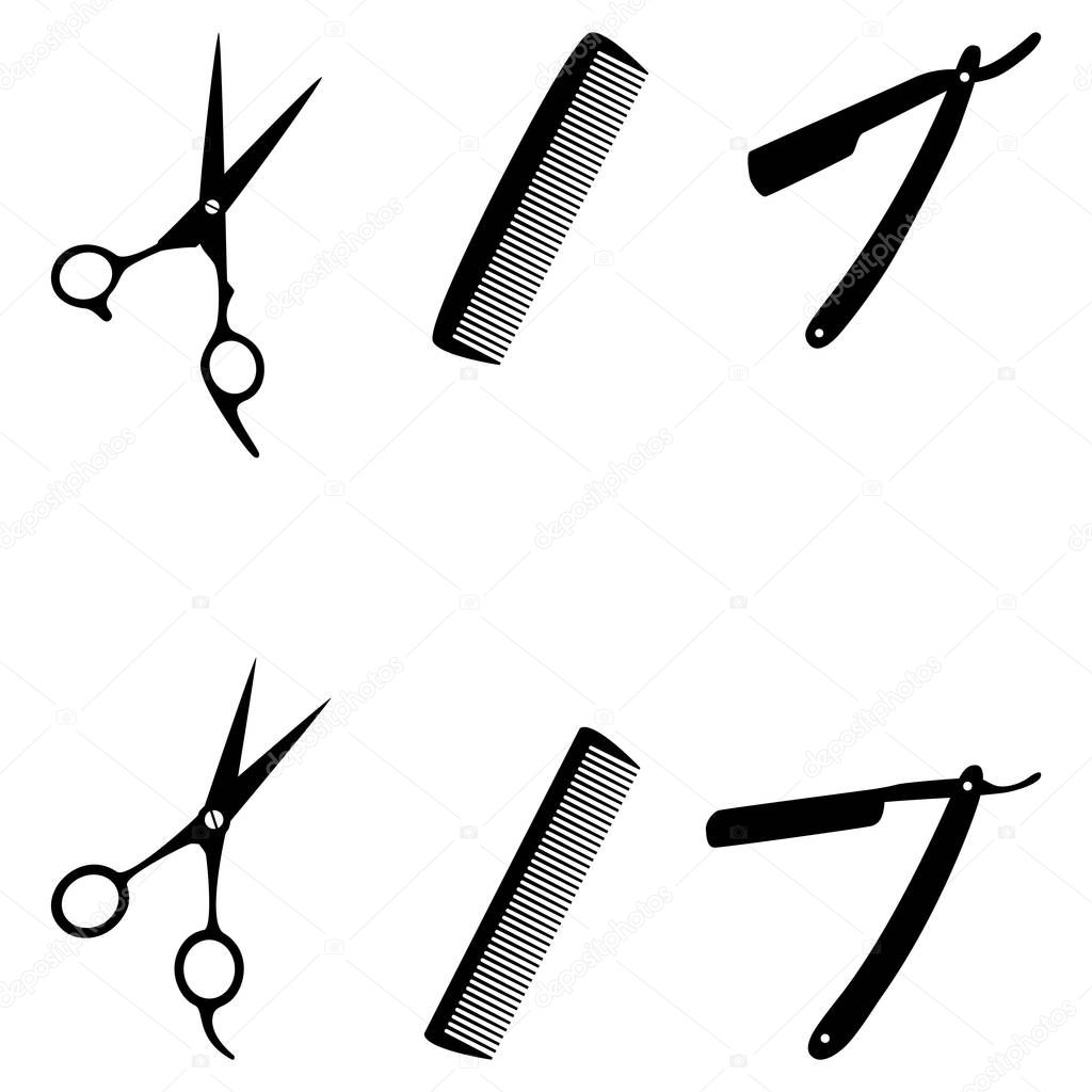 Scissors, comb, razor, barber, logo, icon