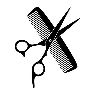 Makas, tarak, berber, simge, logo