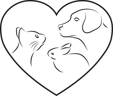 Köpek, kedi ve tavşan, veteriner logosu ile Kalp