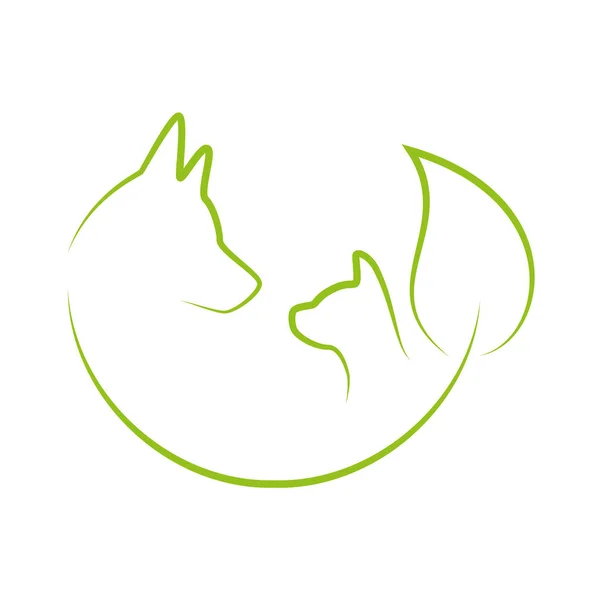 Anjing Kucing Dan Daun Penyembuh Hewan Logo - Stok Vektor
