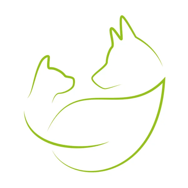 Anjing Kucing Dan Daun Penyembuh Hewan Logo - Stok Vektor