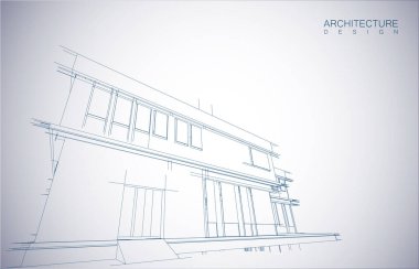 Kablo-çerçeve modu ve gradyan renk arkaplanı binasının mimari tasarımı. Genişletilmiş çizgiler ve çeşitli renklerde basit şekillerin doğrusal formları. Şeffaf yapının düz çizgisi