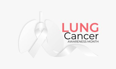 Kasım ayındaki Akciğer Kanseri Farkındalığı Ayı, etkilenenlere yönelik önleme, erken teşhis, tedavi ve desteği ön plana çıkarıyor. Beyaz kurdele ve iki organ ciğeri. Sağlık ve Tıp Konsepti posteri.