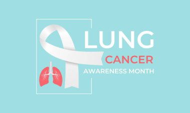 Kasım ayındaki Akciğer Kanseri Farkındalığı Ayı, etkilenenlere yönelik önleme, erken teşhis, tedavi ve desteği ön plana çıkarıyor. Beyaz kurdele ve iki organ ciğeri. Sağlık ve Tıp Konsepti posteri.