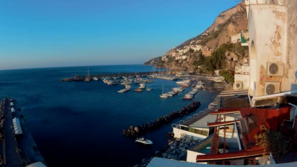 Amalfi Кампанія Італія Вересня 2018 Проміжок Часу Порту Раннього Ранку — стокове відео