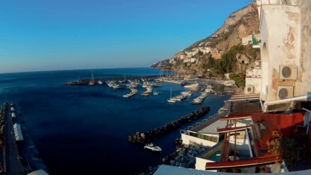 Amalfi Campania Italya Eylül 2018 Sabah Erken Saatlerde Limanın Zaman — Stok video