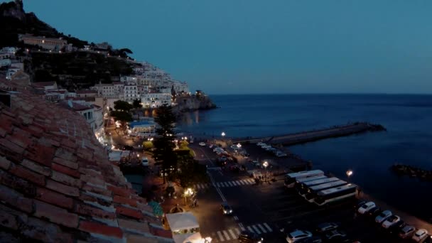 Amalfi Campania Olaszország Szeptember 2018 Naplementekor Található Amalfi Kikötő Tere — Stock videók