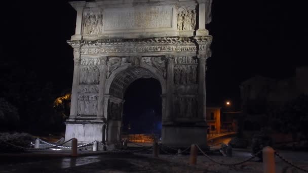 Benevento Kampania Włochy Stycznia 2019 Arco Traiano Nocą Podczas Słabego — Wideo stockowe
