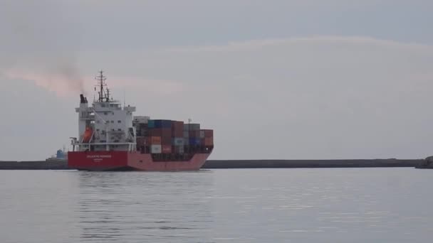 Salerno Campania Italia Diciembre 2018 Container Ship Exits Port Salerno — Vídeos de Stock