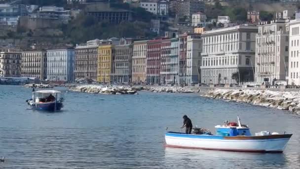 Napoli Campania Italia Marzo 2019 Pescatori Barca Mergellina — Video Stock