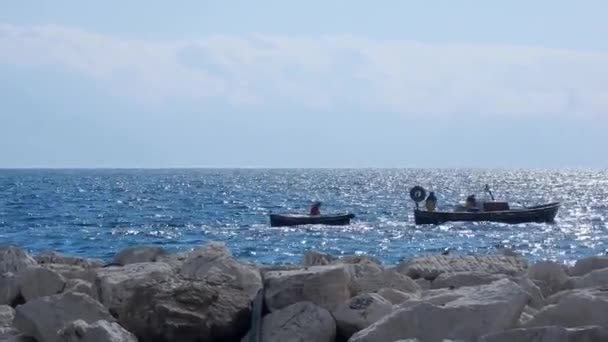 Naples Campania Italy March 2019 Fishing Boats Lungomare Caracciolo — Stock Video