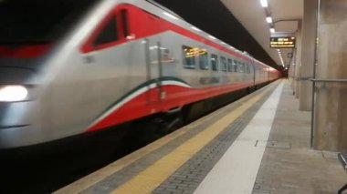 Benevento, Campania, Italy - April 26, 2019: Frecciargento fast train arriving at Benevento station