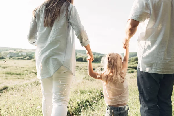 Young Adult Couple Little Daughter Having Fun Park City Family — Stock Photo, Image