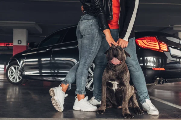 Adorável Casal Feliz Divertir Juntos Lugar Estacionamento — Fotografia de Stock