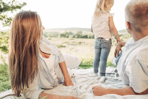 Kişi Yaz Zevk Aile Hafta Sonu Piknik Kavramı Şehir Dışında — Stok fotoğraf