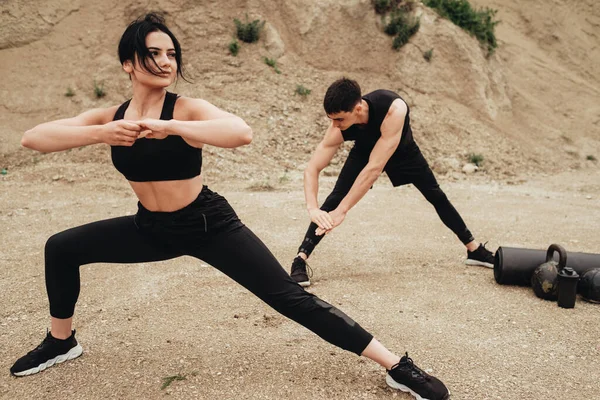 Black Sportswear Training Together Open Air Healthy Lifestyle Outdoor Workout — 스톡 사진