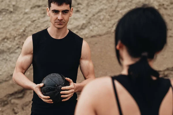 Dois Atletas Vestindo Sportswear Preto Livre Estilo Vida Saudável Conceito — Fotografia de Stock