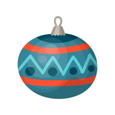 Karikatür ve düz tarzı Noel ve Yeni Yıl ağaç oyuncakları simgesi. Yalıtılmış nesne. Vektör çizimi.